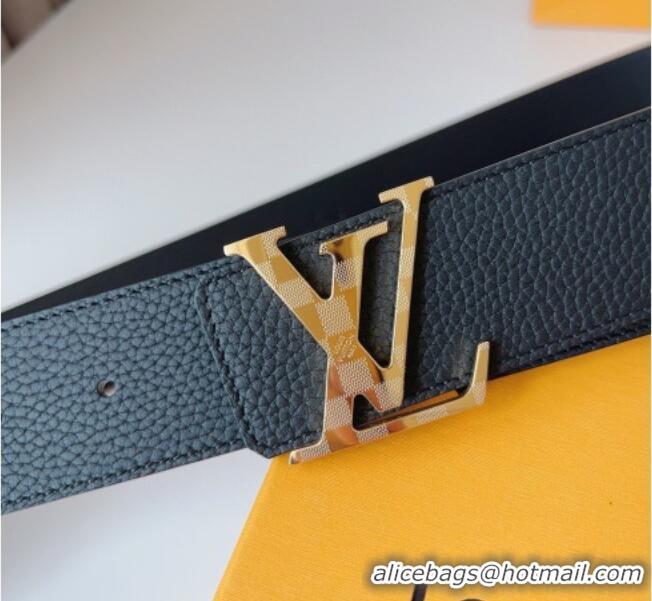 Low Price Louis Vuitton Men's Damier LV Belt 4cm with LV Buckle in Palm-Grained Leather LV011002 Black/Gold 2025