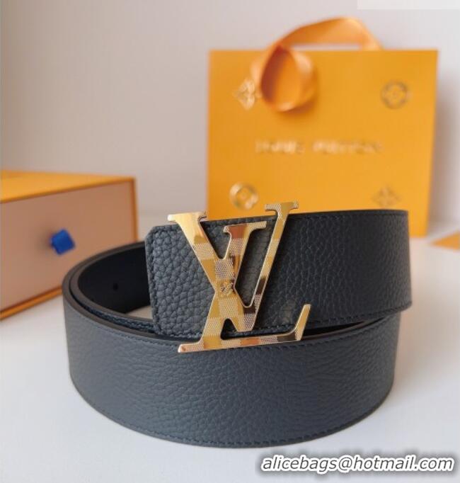 Low Price Louis Vuitton Men's Damier LV Belt 4cm with LV Buckle in Palm-Grained Leather LV011002 Black/Gold 2025
