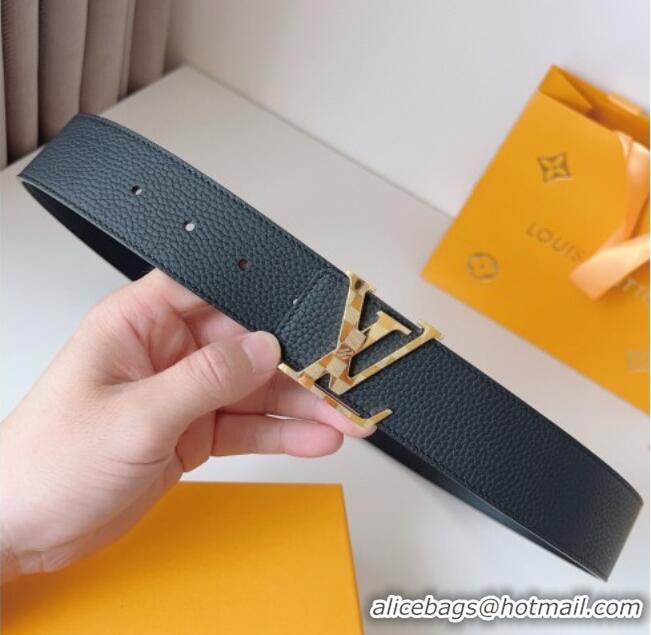 Low Price Louis Vuitton Men's Damier LV Belt 4cm with LV Buckle in Palm-Grained Leather LV011002 Black/Gold 2025