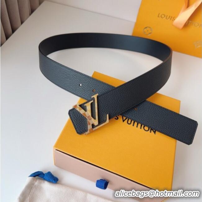 Low Price Louis Vuitton Men's Damier LV Belt 4cm with LV Buckle in Palm-Grained Leather LV011002 Black/Gold 2025