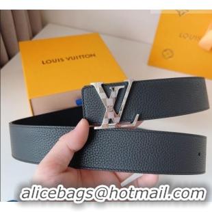 Top Quality Louis Vuitton Men's Damier LV Belt 4cm with LV Buckle in Palm-Grained Leather LV011002 Black/Silver 2025