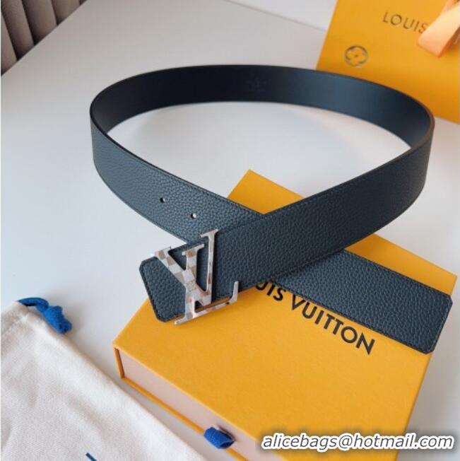 Top Quality Louis Vuitton Men's Damier LV Belt 4cm with LV Buckle in Palm-Grained Leather LV011002 Black/Silver 2025