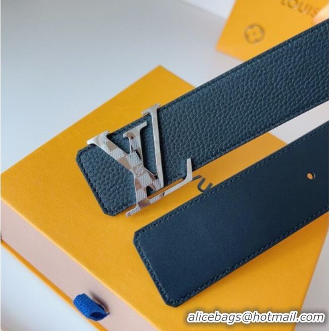 Top Quality Louis Vuitton Men's Damier LV Belt 4cm with LV Buckle in Palm-Grained Leather LV011002 Black/Silver 2025