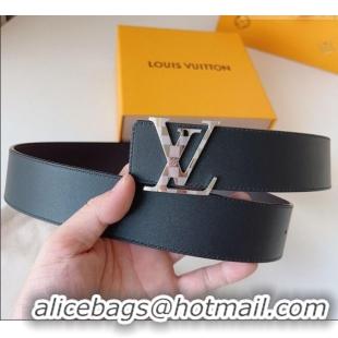 Well Crafted Louis Vuitton Men's Damier LV Belt 4cm with LV Buckle in Calfskin Leather LV011002 Black/Silver 2025