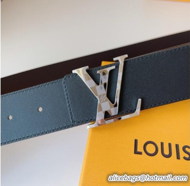 Well Crafted Louis Vuitton Men's Damier LV Belt 4cm with LV Buckle in Calfskin Leather LV011002 Black/Silver 2025
