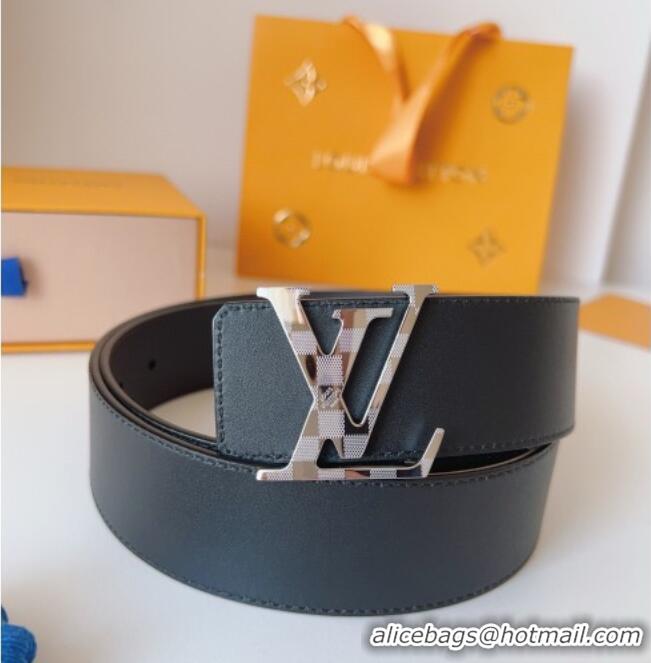 Well Crafted Louis Vuitton Men's Damier LV Belt 4cm with LV Buckle in Calfskin Leather LV011002 Black/Silver 2025