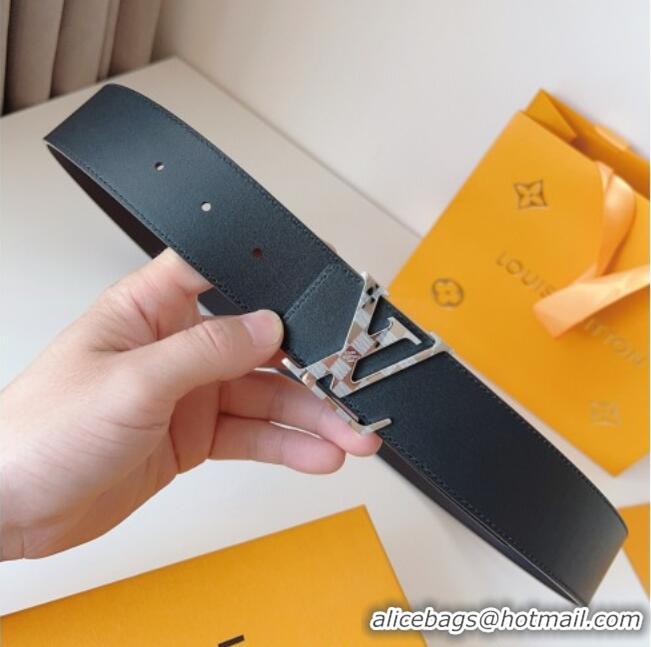 Well Crafted Louis Vuitton Men's Damier LV Belt 4cm with LV Buckle in Calfskin Leather LV011002 Black/Silver 2025