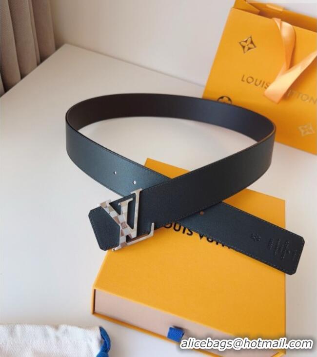 Well Crafted Louis Vuitton Men's Damier LV Belt 4cm with LV Buckle in Calfskin Leather LV011002 Black/Silver 2025