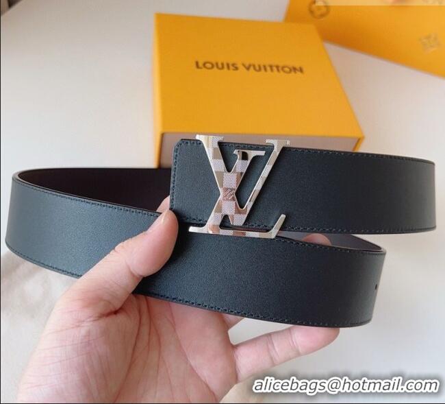 Well Crafted Louis Vuitton Men's Damier LV Belt 4cm with LV Buckle in Calfskin Leather LV011002 Black/Silver 2025
