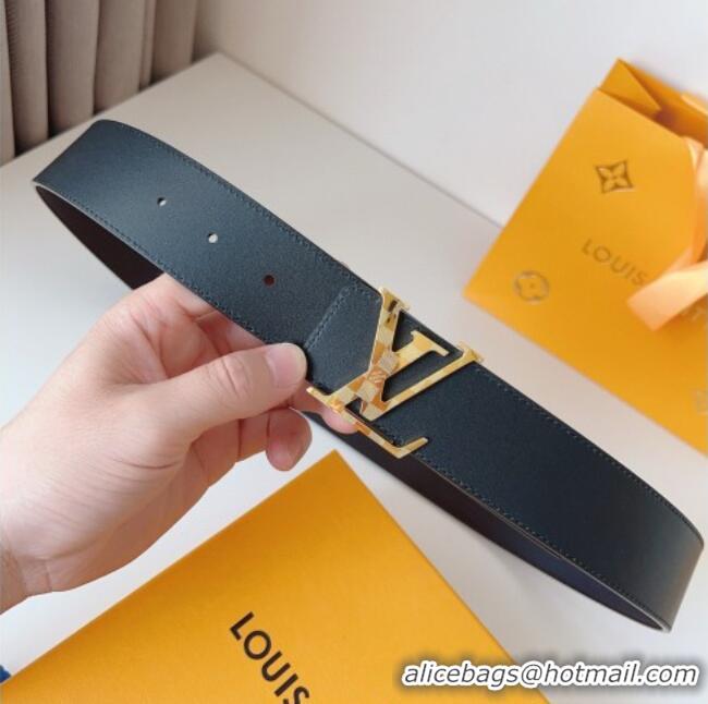 Luxury Cheap Louis Vuitton Men's Damier LV Belt 4cm with LV Buckle in Calfskin Leather LV011002 Black/Silver 2025