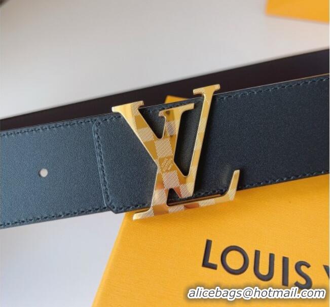 Luxury Cheap Louis Vuitton Men's Damier LV Belt 4cm with LV Buckle in Calfskin Leather LV011002 Black/Silver 2025