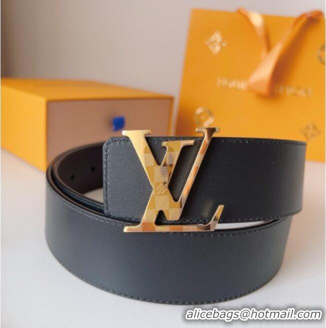 Luxury Cheap Louis Vuitton Men's Damier LV Belt 4cm with LV Buckle in Calfskin Leather LV011002 Black/Silver 2025