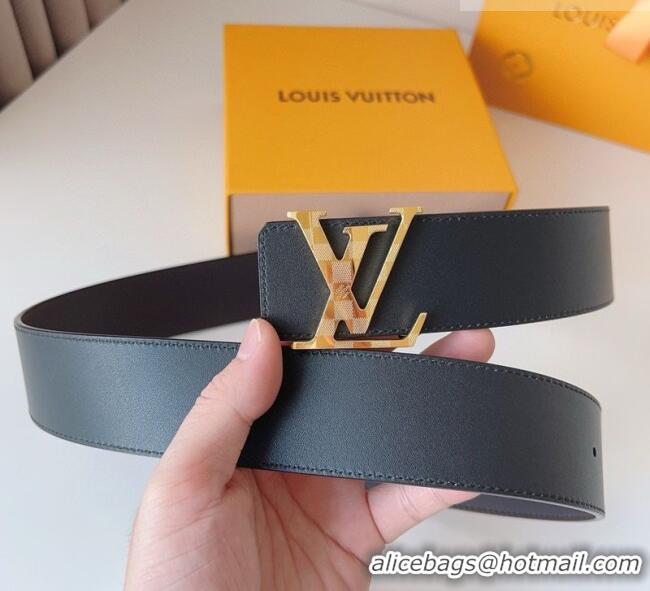 Luxury Cheap Louis Vuitton Men's Damier LV Belt 4cm with LV Buckle in Calfskin Leather LV011002 Black/Silver 2025