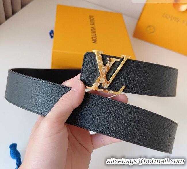 Buy Classic Louis Vuitton Men's Damier LV Belt 4cm with LV Buckle in Saffiano Leather LV011002 Black/Gold 2025