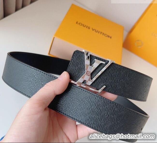 Top Quality Louis Vuitton Men's Damier LV Belt 4cm with LV Buckle in Saffiano Leather LV011002 Black/Silver 2025