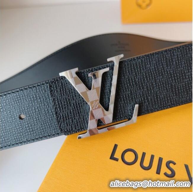 Top Quality Louis Vuitton Men's Damier LV Belt 4cm with LV Buckle in Saffiano Leather LV011002 Black/Silver 2025