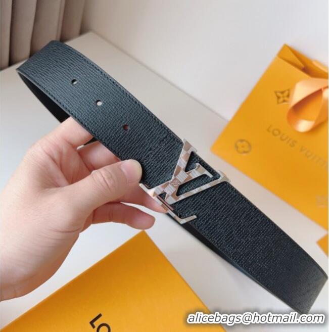 Top Quality Louis Vuitton Men's Damier LV Belt 4cm with LV Buckle in Saffiano Leather LV011002 Black/Silver 2025