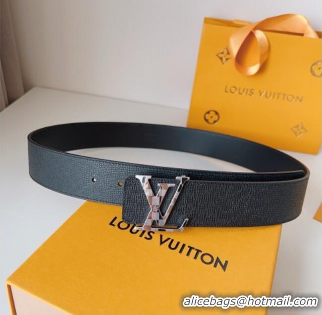 Top Quality Louis Vuitton Men's Damier LV Belt 4cm with LV Buckle in Saffiano Leather LV011002 Black/Silver 2025