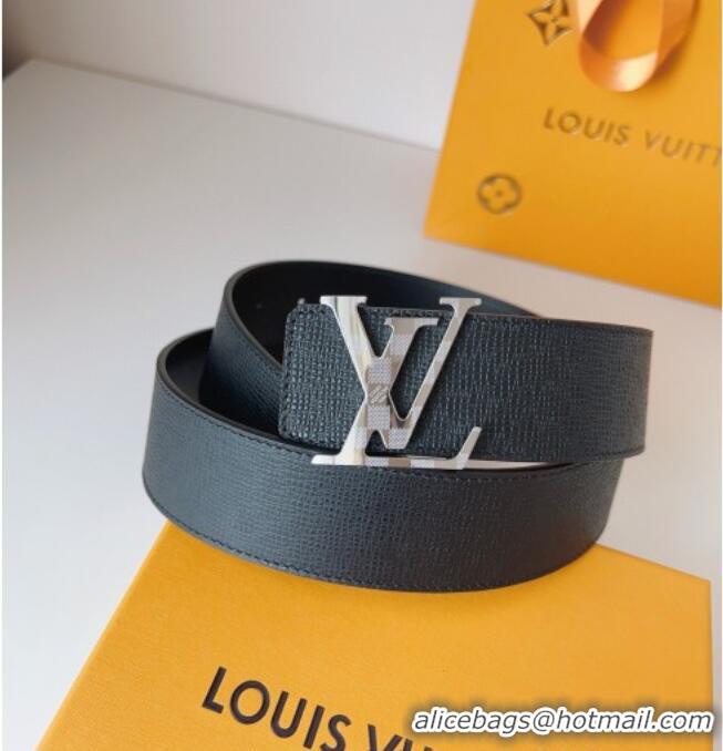 Top Quality Louis Vuitton Men's Damier LV Belt 4cm with LV Buckle in Saffiano Leather LV011002 Black/Silver 2025