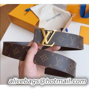 Discount Louis Vuitton Men's Monogram Canvas Belt 4cm with Gold LV Buckle Brown Leather LV011003 2025