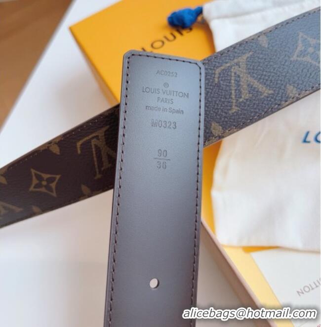 Discount Louis Vuitton Men's Monogram Canvas Belt 4cm with Gold LV Buckle Brown Leather LV011003 2025