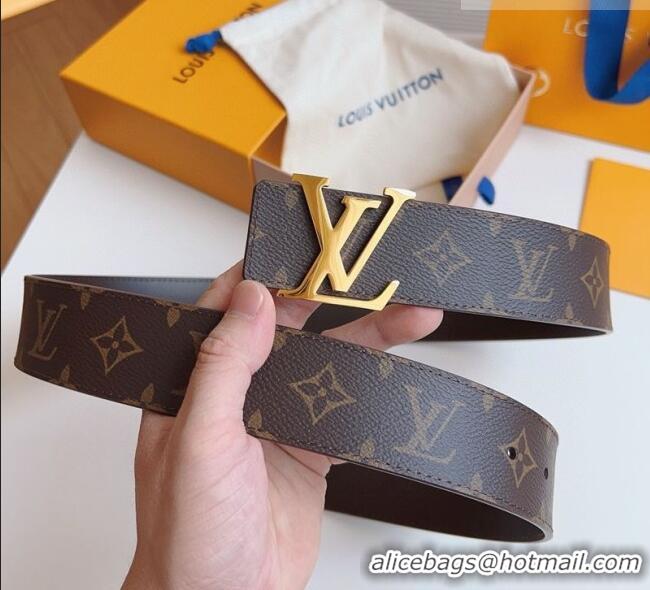 Discount Louis Vuitton Men's Monogram Canvas Belt 4cm with Gold LV Buckle Brown Leather LV011003 2025