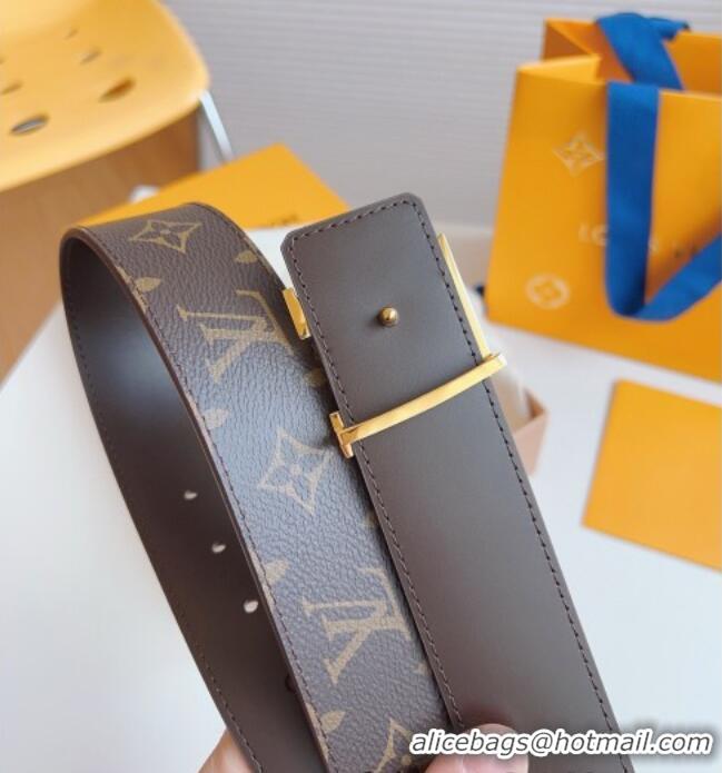 Discount Louis Vuitton Men's Monogram Canvas Belt 4cm with Gold LV Buckle Brown Leather LV011003 2025