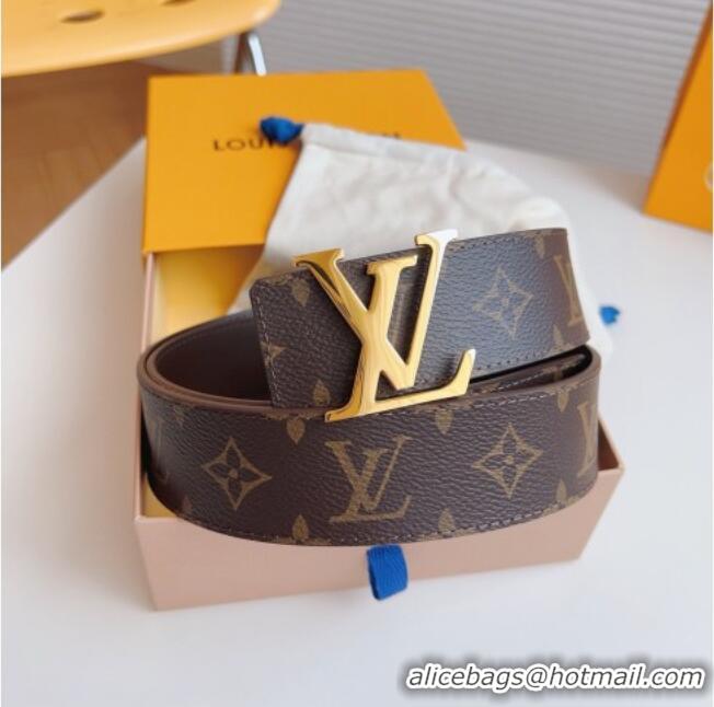 Discount Louis Vuitton Men's Monogram Canvas Belt 4cm with Gold LV Buckle Brown Leather LV011003 2025