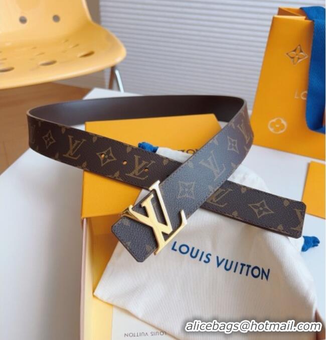 Discount Louis Vuitton Men's Monogram Canvas Belt 4cm with Gold LV Buckle Brown Leather LV011003 2025