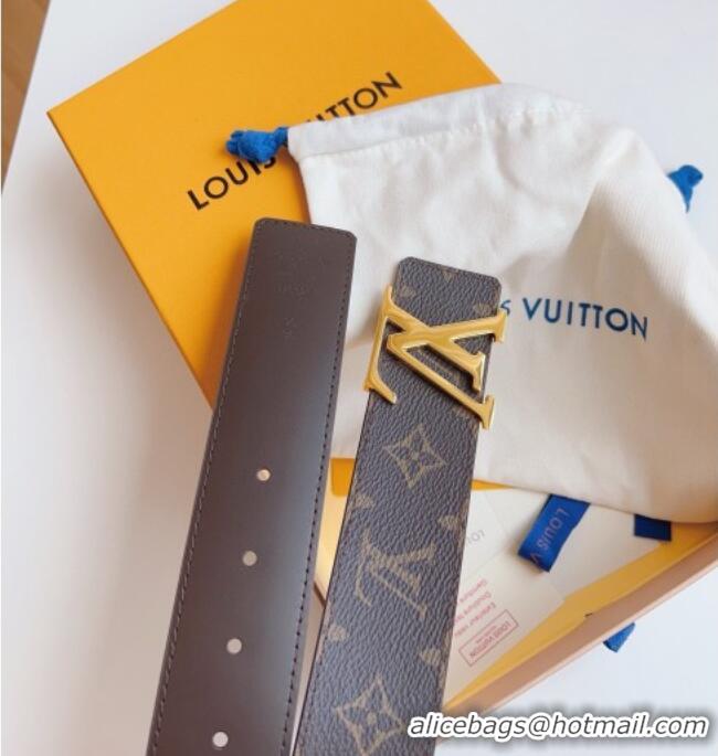 Discount Louis Vuitton Men's Monogram Canvas Belt 4cm with Gold LV Buckle Brown Leather LV011003 2025