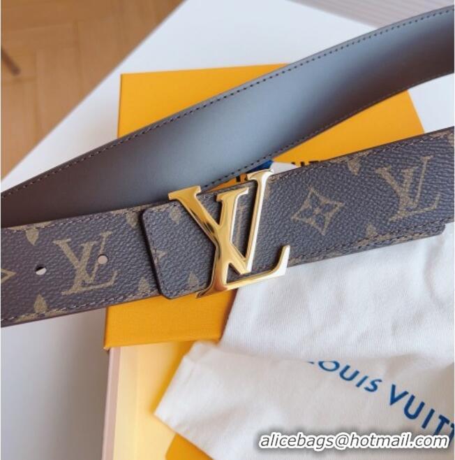 Discount Louis Vuitton Men's Monogram Canvas Belt 4cm with Gold LV Buckle Brown Leather LV011003 2025