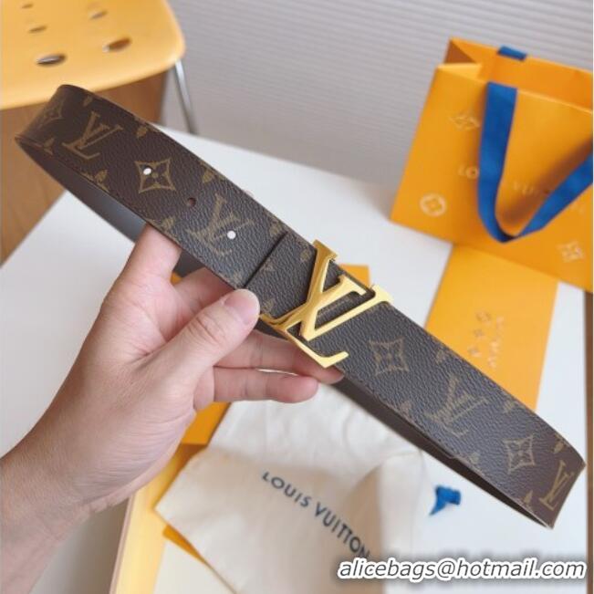 Discount Louis Vuitton Men's Monogram Canvas Belt 4cm with Gold LV Buckle Brown Leather LV011003 2025