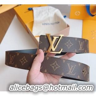 Good Taste Louis Vuitton Men's Monogram Canvas Belt 4cm with Gold LV Buckle Black Leather LV011003 2025