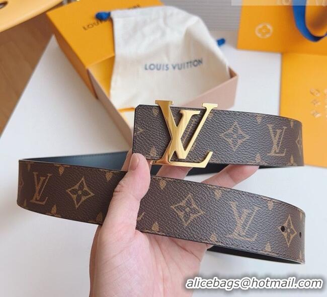 Good Taste Louis Vuitton Men's Monogram Canvas Belt 4cm with Gold LV Buckle Black Leather LV011003 2025