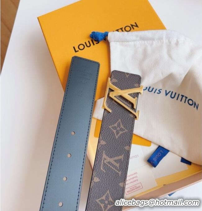 Good Taste Louis Vuitton Men's Monogram Canvas Belt 4cm with Gold LV Buckle Black Leather LV011003 2025