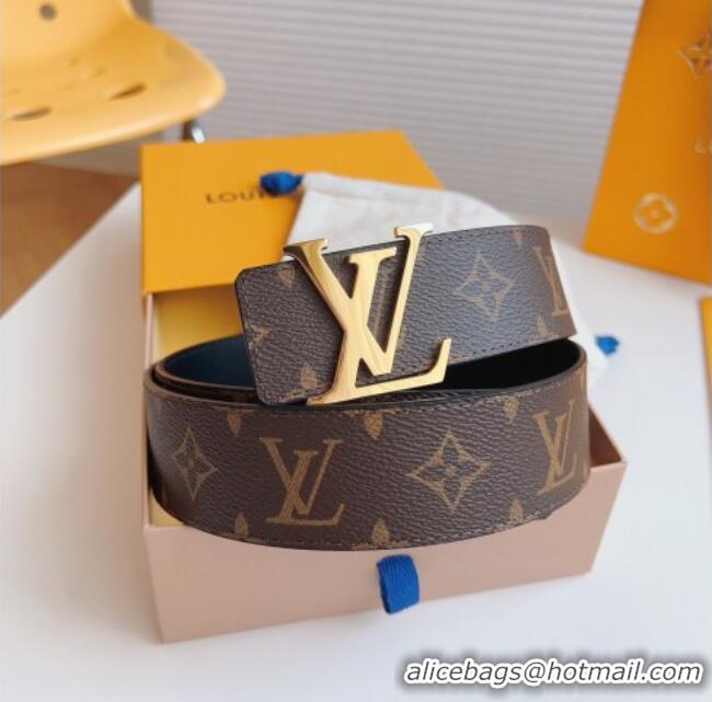Good Taste Louis Vuitton Men's Monogram Canvas Belt 4cm with Gold LV Buckle Black Leather LV011003 2025
