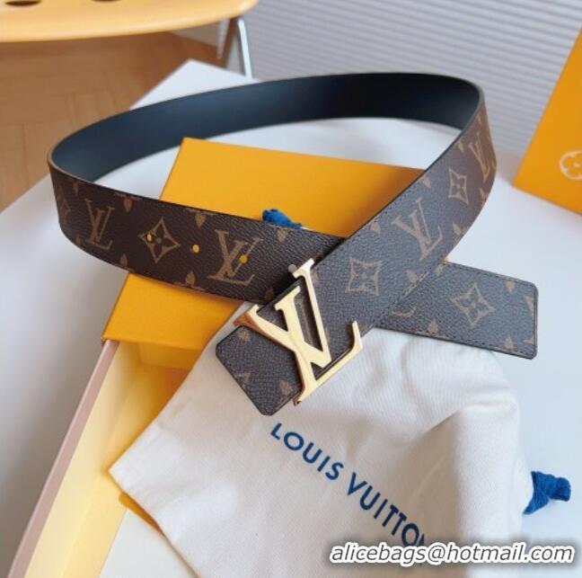 Good Taste Louis Vuitton Men's Monogram Canvas Belt 4cm with Gold LV Buckle Black Leather LV011003 2025