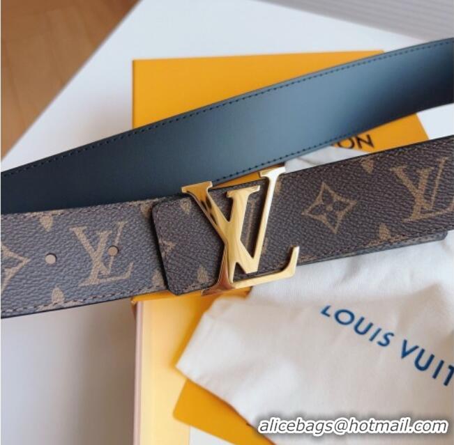 Good Taste Louis Vuitton Men's Monogram Canvas Belt 4cm with Gold LV Buckle Black Leather LV011003 2025