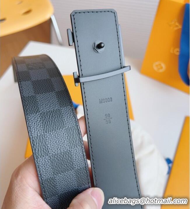 Famous Brand Louis Vuitton Men's Damier Canvas Belt 4cm with LV Buckle LV011003 All Black 2025