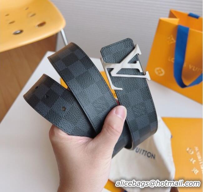 Discount Louis Vuitton Men's Black Damier Canvas Belt 4cm with Silver LV Buckle LV011003 2025