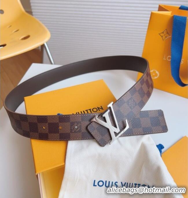 Inexpensive Louis Vuitton Men's Damier Ebene Canvas Belt 4cm with Silver LV Buckle LV011003 2025