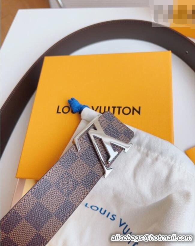 Inexpensive Louis Vuitton Men's Damier Ebene Canvas Belt 4cm with Silver LV Buckle LV011003 2025