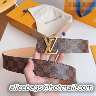 Original Cheap Louis Vuitton Men's Belt 4cm with Gold LV Buckle Damier Ebene Canvas/Pink LV011003 2025