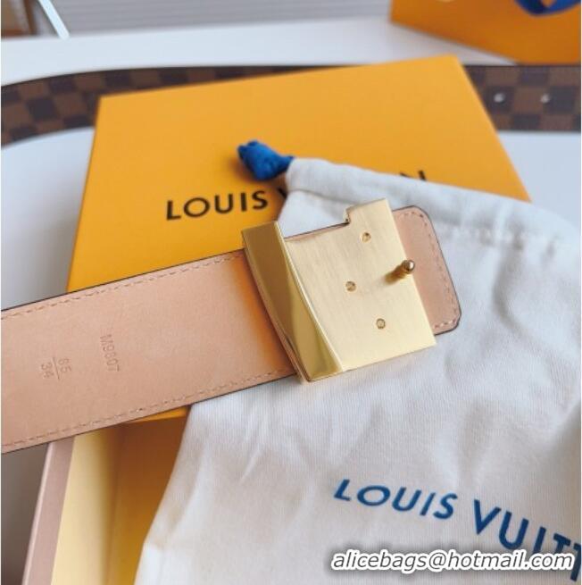 Original Cheap Louis Vuitton Men's Belt 4cm with Gold LV Buckle Damier Ebene Canvas/Pink LV011003 2025