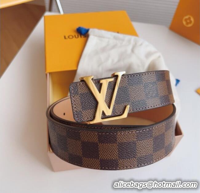 Original Cheap Louis Vuitton Men's Belt 4cm with Gold LV Buckle Damier Ebene Canvas/Pink LV011003 2025
