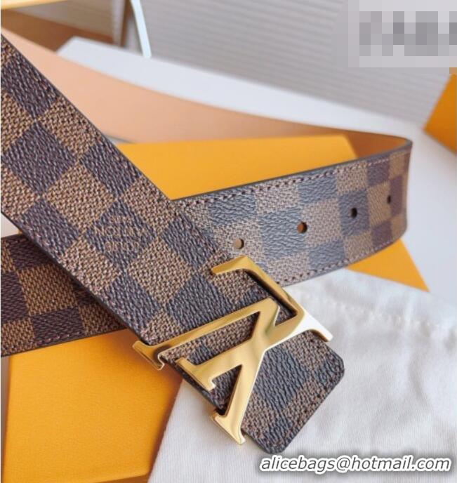 Original Cheap Louis Vuitton Men's Belt 4cm with Gold LV Buckle Damier Ebene Canvas/Pink LV011003 2025