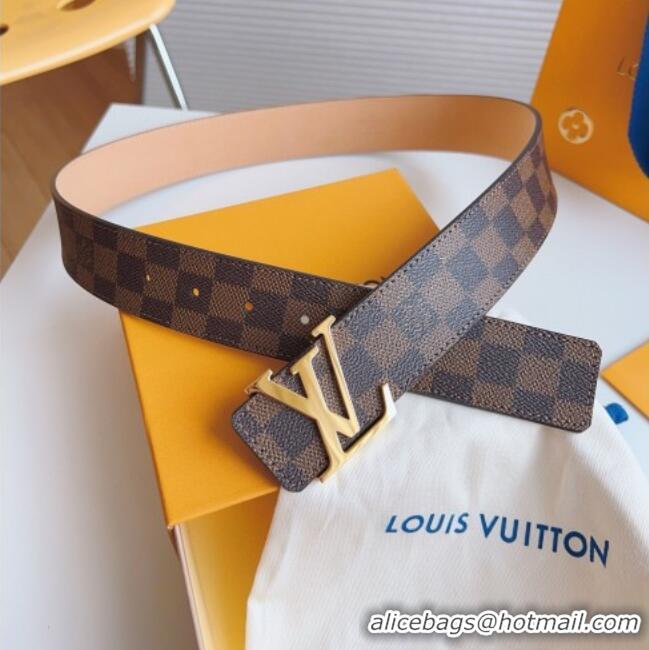 Original Cheap Louis Vuitton Men's Belt 4cm with Gold LV Buckle Damier Ebene Canvas/Pink LV011003 2025