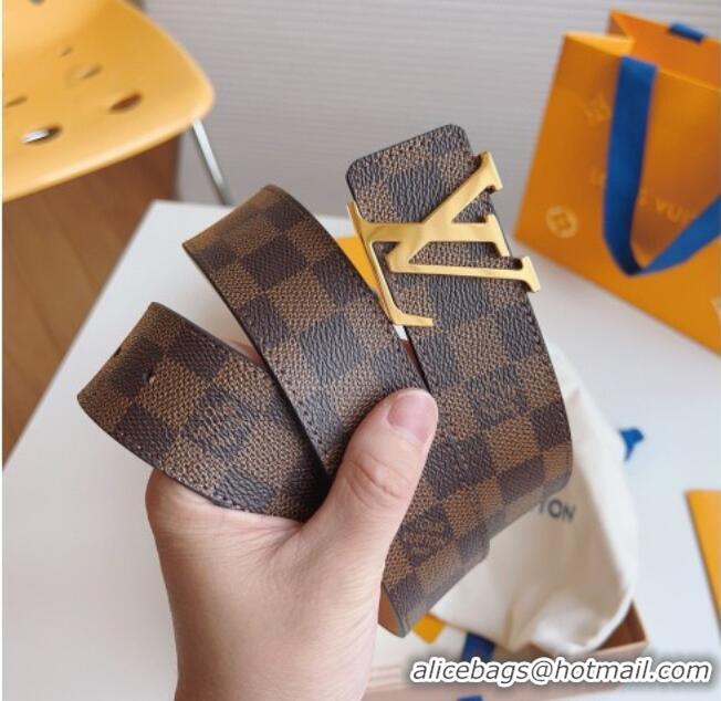 Original Cheap Louis Vuitton Men's Belt 4cm with Gold LV Buckle Damier Ebene Canvas/Pink LV011003 2025