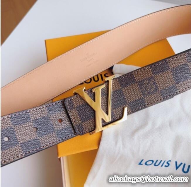 Original Cheap Louis Vuitton Men's Belt 4cm with Gold LV Buckle Damier Ebene Canvas/Pink LV011003 2025