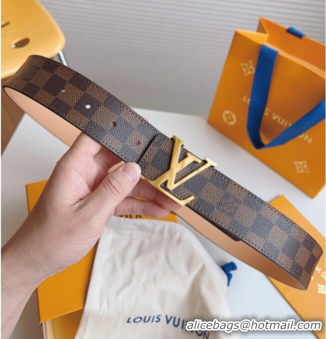 Original Cheap Louis Vuitton Men's Belt 4cm with Gold LV Buckle Damier Ebene Canvas/Pink LV011003 2025